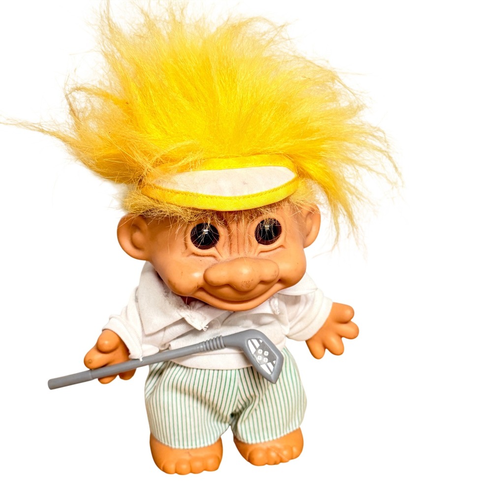 Vintage Russ‎ Troll Doll Golfer with Club Yellow Hair ~9"